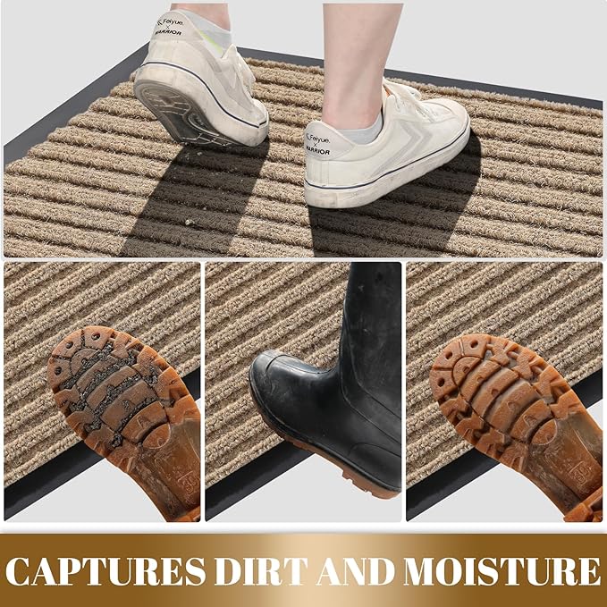 Yimobra Front Door Mat Outdoor Indoor Entrance, 100% Waterproof All-Season All Weather Doormat, Welcome Matt Outside Entry, Non Slip, Low Profile, Heavy Duty Patio Porch Floor Mats,47 x 24,Khaki-Ruum Studio Home