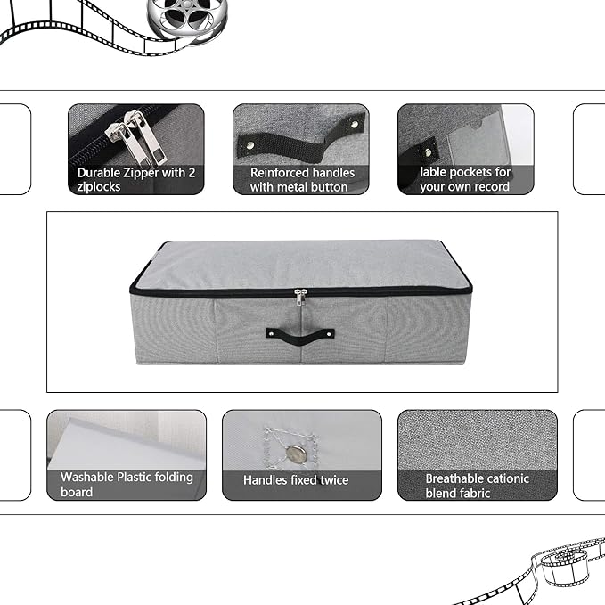 2PCS Foldable Under Bed Storage Container with Plastic Support Liner, Handles, Zipper lid, Sweater Pillow Blankets ClothesStorage Organizer for Bedroom and Closet, 29×15×7inch, Dark Grey-Ruum Studio Home