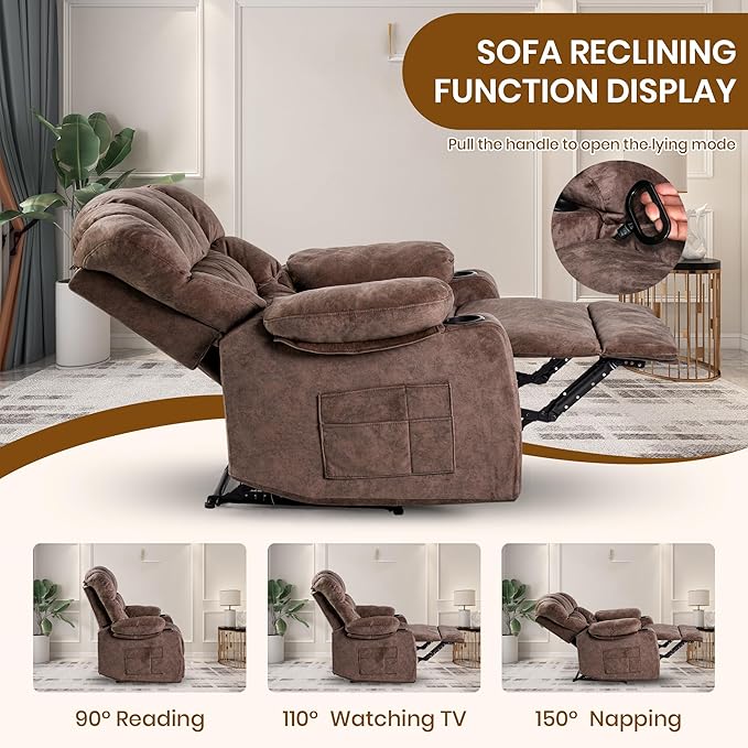 Recliner Chair Manual Modern Ergonomic Lounge Single Sofa Seat Living Room Lounge Recliners on Clearance Foam Filling-Ruum Studio Home