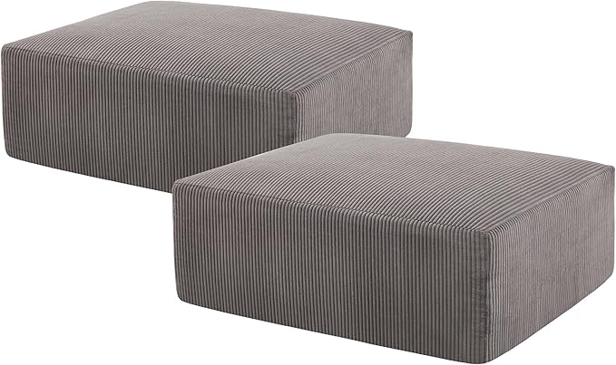 40" Square Stuffed Ottoman Pouf for Sofa Couch, Corduroy Poufs with Foam Chunk Filling, Furry & Fluffy Foot Stool Movable Ottoman. 40 * 31 Floor Poufs Foot Rest for Living Room, Grey-Ruum Studio Home