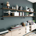 Industrial Pipe Wall Shelves Pipe Shelving with Real Wood Plank,70 Inches Floating Shelves for Wall Farmhouse Pipe Book Shelves Dark Brown 2 Tier for Kitchen,Living Room Decor and Bar Shelving-Ruum Studio Home