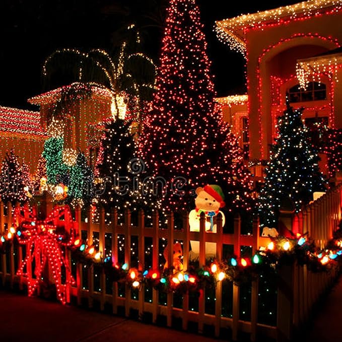 Dazzle Bright 300 LED Christmas String Lights, 100 FT Connectable Waterproof String Lights Green Wire with 8 Modes Christmas Decoration for Indoor Outdoor Party Yard Garden Decor (Red)-Ruum Studio Home