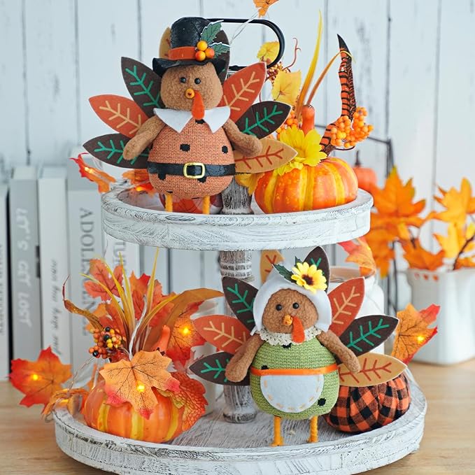 CRCZK Thanksgiving Turkey Decoration Fall Harvest Tabletop Decor Standing turkey with Dangling Legs, 2 Pack Plush Stuffed Turkeys Shelf Figurine Gift for Autumn Fall Harvest Halloween Home Decorations-Ruum Studio Home