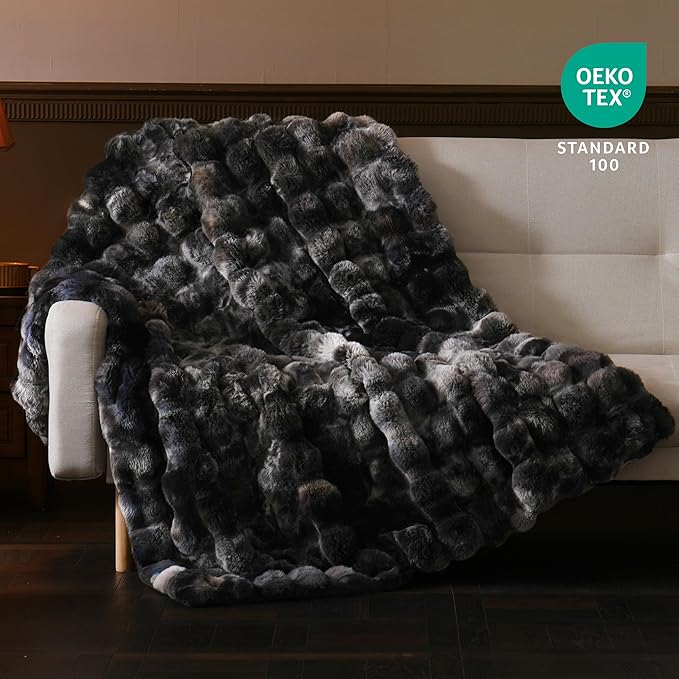 BENVWE Fluffy Faux Fur Throw Blanket for Couch, Soft Plush Thick Cozy Fuzzy Luxury Minky Bubble Blanket for Home Living Room Decor Gift for Women, Tie-dye Grey, 60" x 80", 1100GSM-Ruum Studio Home