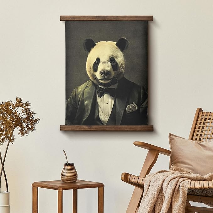 American Art Decor Hanging Linen Dapper Suit Panda Tapestry Vintage Animal Wall Art Hanging-Ruum Studio Home