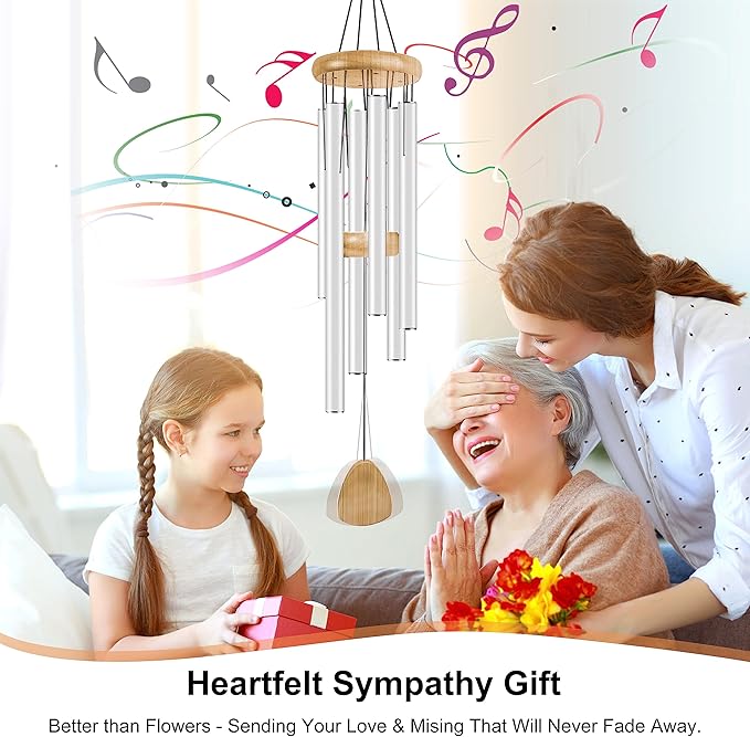 Large Aluminium Wind Chimes 37 Inches to Create a Zen Atmosphere Suitable for Outdoor, Garden, Patio Decoration. Classic Wind Chimes with Wind Catcher Suitable as A Gift for Unisex(White)-Ruum Studio Home