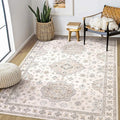 Washable Area Rugs for Living Room - 5x7 Neutral Vintage Distressed Floral Farmhouse Boho Large Soft Floor Rug Indoor Non Slip Carpet for Living Room Bedroom Dining Room Office - Beige Brown-Ruum Studio Home