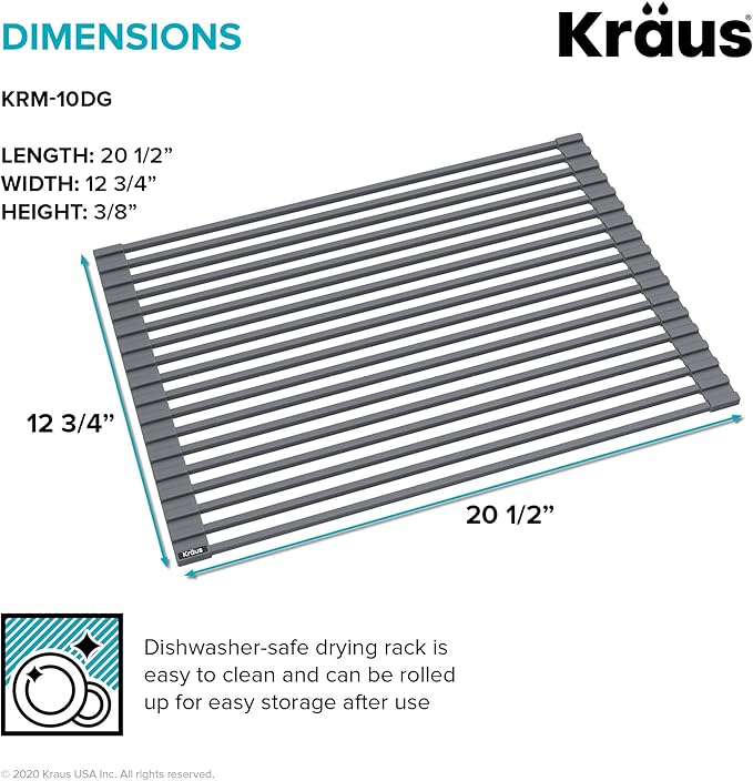 Kraus Multipurpose Over-Sink Roll-Up Dish Drying Rack, Colander and Trivet in Dark Grey, KRM-10DG-Ruum Studio Home