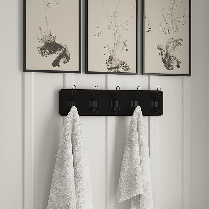 HBCY Creations Blackwash Solid Wood Wall Mounted Coat Rack with Shelf, 5 Hooks, 24" Long - Kitchen, Mudroom, Entryway, Bathroom - Includes Mounting Hardware, Coat Hanger, Dog Leash Hooks, Towel Rack-Ruum Studio Home