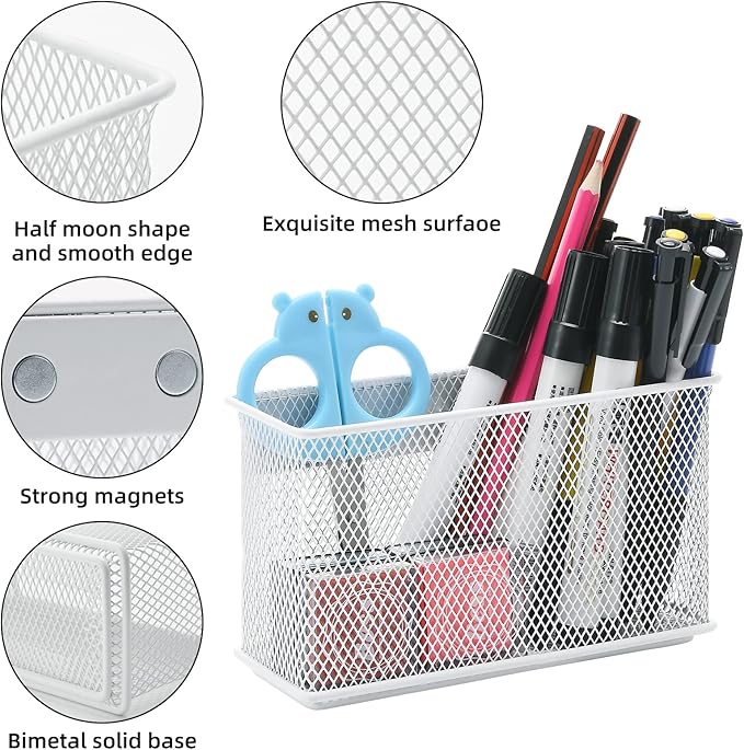 dedoot Magnetic Pencil Holder for refrigerator Storage Magnetic Basket Mesh White Strong Magnetic Pen Holder for Refrigerator,Whiteboard, Locker, Home and Office Organizer, 6.3x2.3x3.6inch-Ruum Studio Home