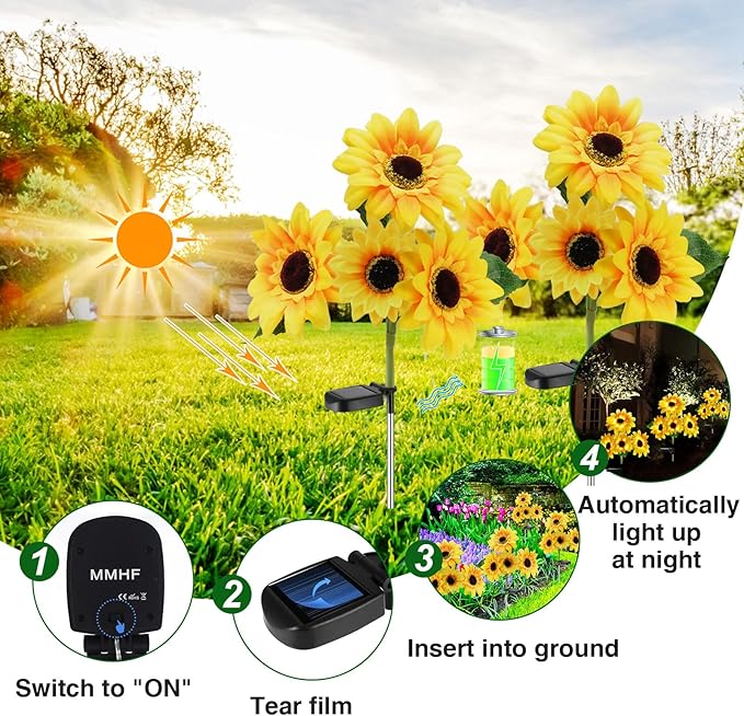 Outdoor Solar Garden Stake Lights,Upgraded LED Solar Powered Light with 3 Sunflower, Waterproof Solar Decorative Lights for Garden, Patio, Backyard (2 Pack 8 Flower)-Ruum Studio Home
