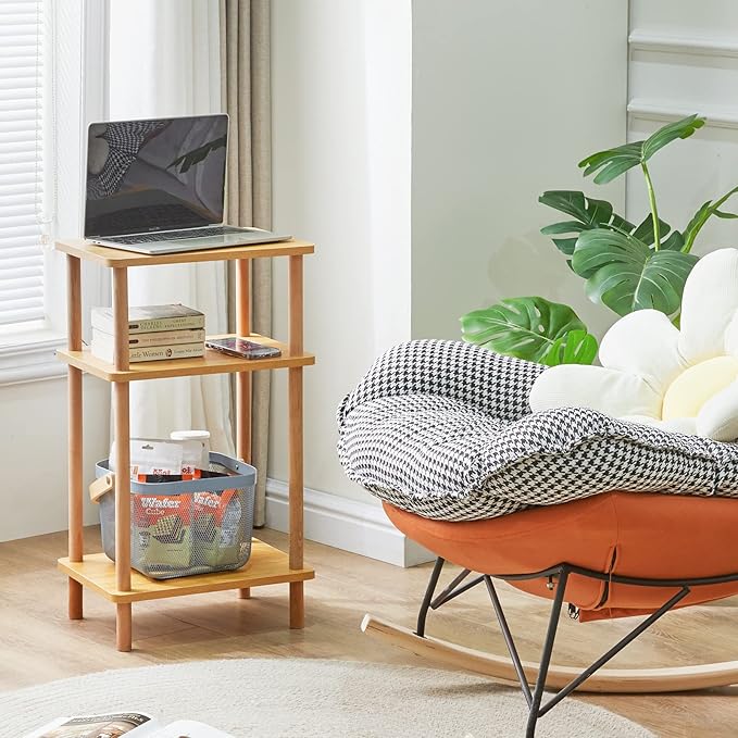 IBUYKE 3-Tier Side Table, Solid Wood Tall End Table with Storage Shelves, Nightstand Bedside Table for Living Room Bedroom Office, No-Tool Assembly, Natural UWST003N-Ruum Studio Home