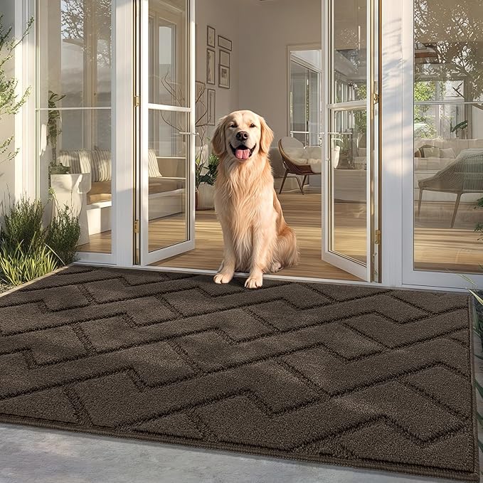 hicorfe Front Door Mat Outside Entrance,36"x59" Absorbent Muddy Dirt Resist Welcome Door Mats Outdoor Indoor,Stain and Fade Resistant,Non Slip Backing Entry Mat Doormat for Entryway(Latte)-Ruum Studio Home