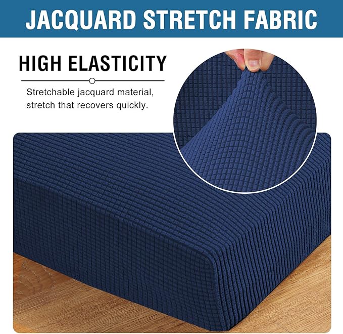 H.VERSAILTEX Super Stretch Individual Seat Cushion Covers - 2 Piece Large Sofa Cushion Covers, Navy, Thick Jacquard Textured Twill Fabric Sets-Ruum Studio Home