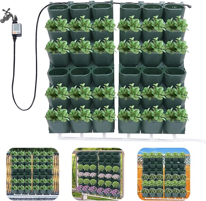 36 Pots Self-Watering Wall-Mounted Planter, 39.4”L x 46.5”H Vertical Wall Planter Self Watering Stackable Planters Vertical Garden Wall Garden Planter Outdoor Indoor for Herbs Flowers Strawberries-Ruum Studio Home