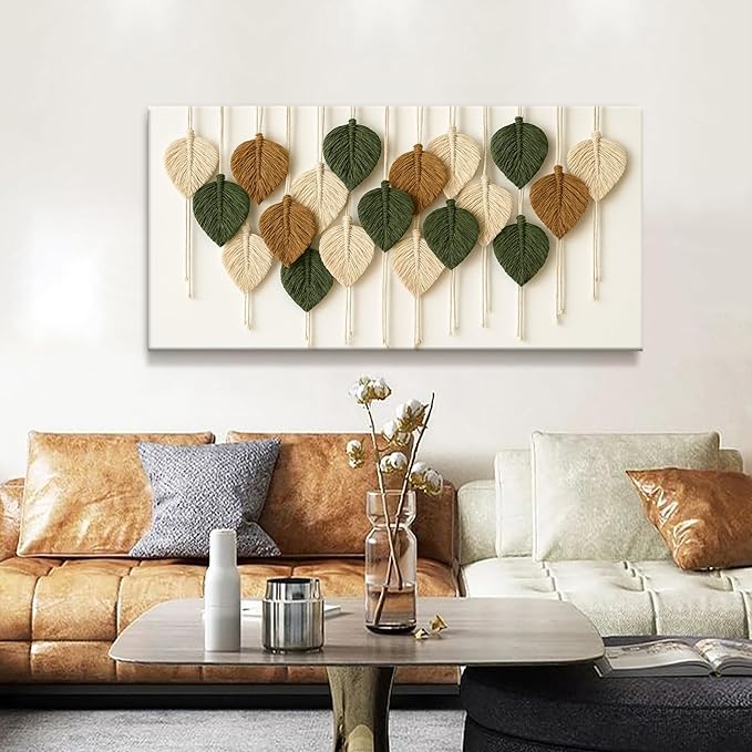 Boho Wall Art Chic Home Wall Art Modern Multicolor Leaves Feather Canvas Wall Art Decor For Living Room Bedroom Apartment Kitchen 24"W X 48"L Ready To Hanging-Ruum Studio Home