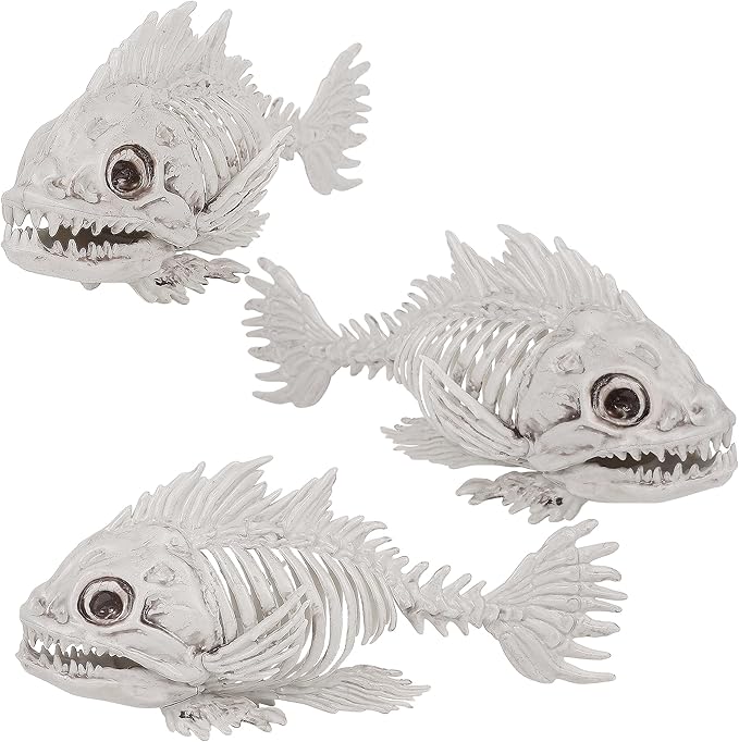 DR.DUDU 3 Pack Skeleton Fish Halloween Decor, Animals Skeleton Decorations Plastic Skull Fish Bones Figure Decor for Outdoor Indoor Bedroom Tank Party Props-Ruum Studio Home