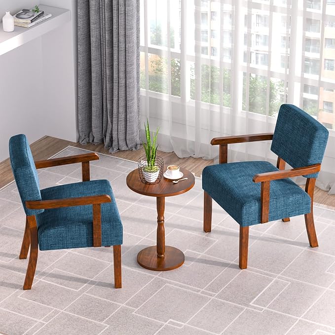 Accent Chair Set of 2 with Table, Living Room Chairs with Soft Seat and Armrests for Living Room Bedroom Reading Room Waiting Room, Lake Blue (AC01)-Ruum Studio Home