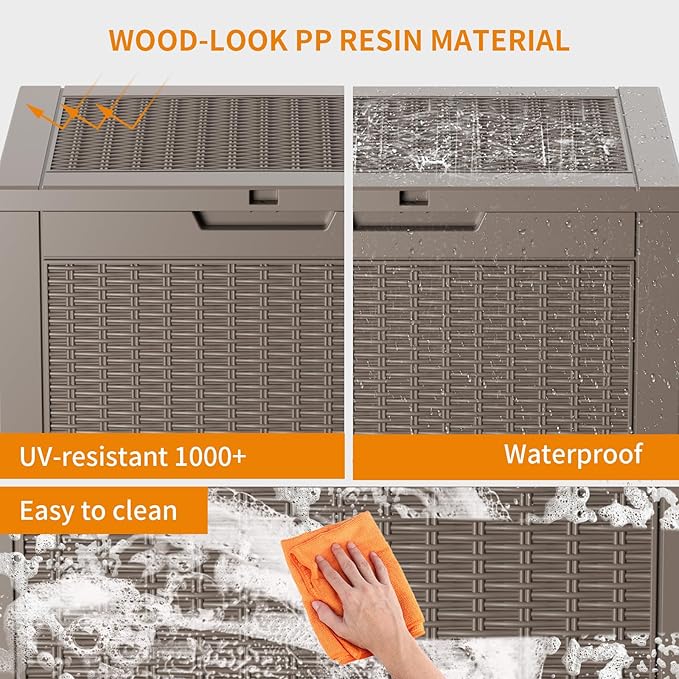 30 Gallon Resin Deck Box, Lockable Patio Outdoor Storage Box for Furniture, Garden Tools and Tools Storage, Waterproof Outside Storage Boxes - Grey-Ruum Studio Home