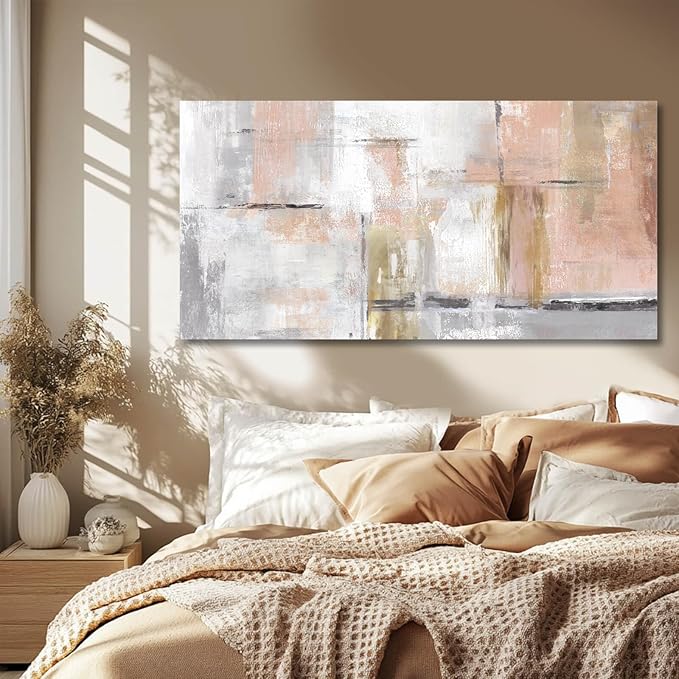SOUGUAN Canvas Art Gold Wall Decor for Girl Pink Pictures for Living Room Wall Decoration Abstract Wall Art White Modern Painting Pictures 20"x40"-Ruum Studio Home
