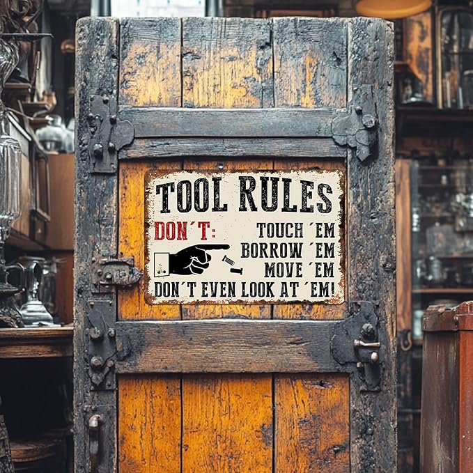 Garage Signs Metal Wall Decor - Vintage Tool Rule Metal Tin Signs for Men, Funny Shop Accessories Bar Decoration for Man Cave 8x12 Inch-Ruum Studio Home