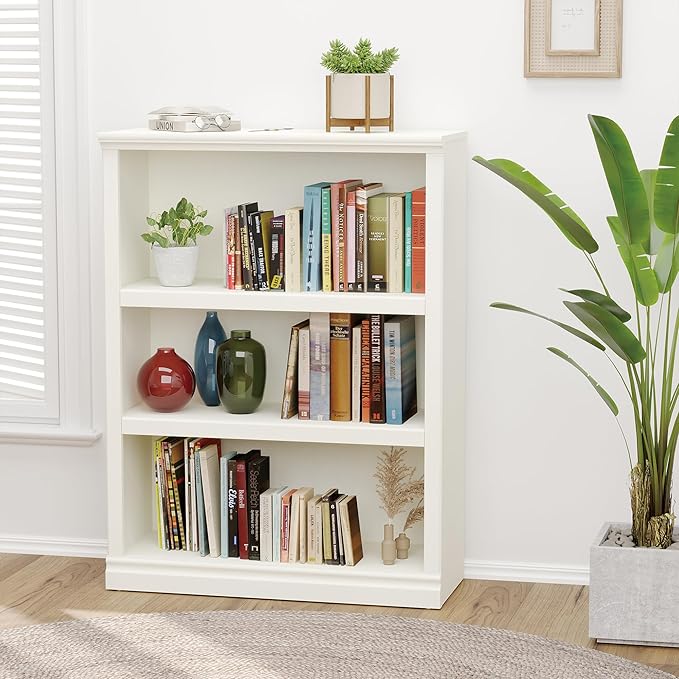 43 in Tall Bookcase, 3-Tier Bookshelf Open Storage, 33 inch Wide Floor Standing Indoor Furniture, Book Cases for Home School Library Office Bedroom Kids, White 3 Tiers-Ruum Studio Home