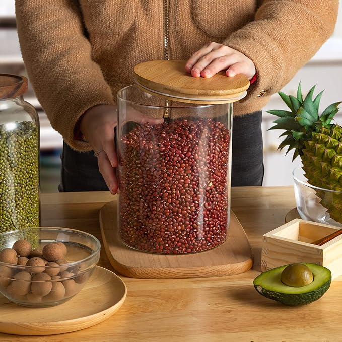 Food Storage Jars,2pack-105 Ounces3100ML -Stackable Glass Storage Containers Clear Glass Food Canister with Bamboo Lid Airtight For Serving Tea, Coffee, Flour, Sugar, Candy, Cookie, Spice and More-Ruum Studio Home