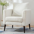 Barrel Accent Chair with Back Pillow, Large Teddy Upholstered Armchair with Solid Wood Legs Modern Reading Chairs for Living Room Bedroom-Ruum Studio Home
