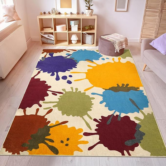 STARUIA Large Area Rug for Living Room, 8'x10' Rainbow Kids Rug for Classroom, Colorful Art Washable Rugs for Bedroom, Non-Slip Ink Splotch Nursery Rugs Soft Modern Living Room Carpet for Dorm School-Ruum Studio Home