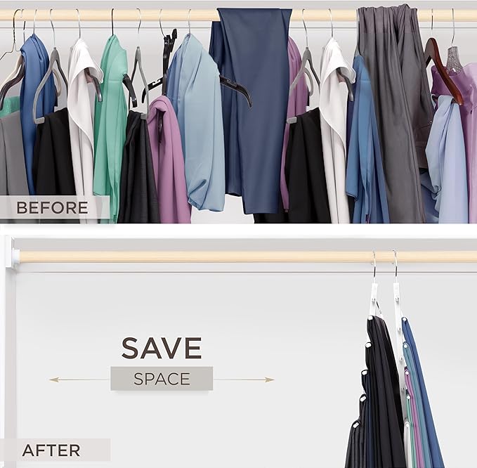 MORALVE Pants Hangers Space Saving - European Beechwood Scarf and Jean Hangers - Closet Organizer and Space Saver Pant Rack, Leggings Hanger, and Scarf Holder with 360° Swivel Hook (1 Pack)-Ruum Studio Home