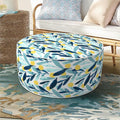 Inflatable Ottoman Stool D21 xH9 for Outdoor/Indoor Use, Water Repellent Patio Foot Rest Stool with Portable Handle,Round Pouf Ottoman Suitable for Garden,Deck and Camping - Leaves Multi-Ruum Studio Home