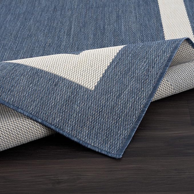 CAMILSON Outdoor Rug 10x14, Large Modern Outside Rugs for Patios Porches Waterproof Durable Washable Non-Shedding, Easy-to-Clean Indoor Outdoor Area Carpet (10 x 14, Bordered - Blue/White)-Ruum Studio Home