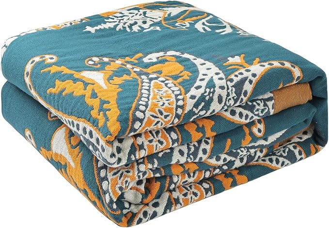 Boho Throw Blanket for Bed - 100% Pure Cotton Ultra Soft Rustic Quilt - Farmhouse Decor Bed Blankets, All Season Rustic Throw for Sofa Couch Chair(80''x 90'', Boho Floral)-Ruum Studio Home