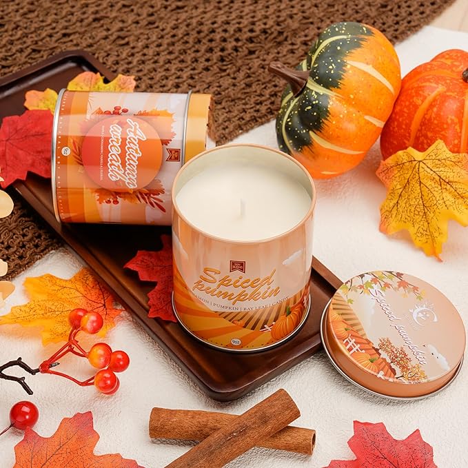 Set of 6 Fall Scented Candles 9 oz Aromatherapy Non Toxic Soy Wax Birthday Candles for Halloween Christmas Easter, Birthday Gifts for Women Men Back to School Gifts for Students, 6 Warmful Scents-Ruum Studio Home