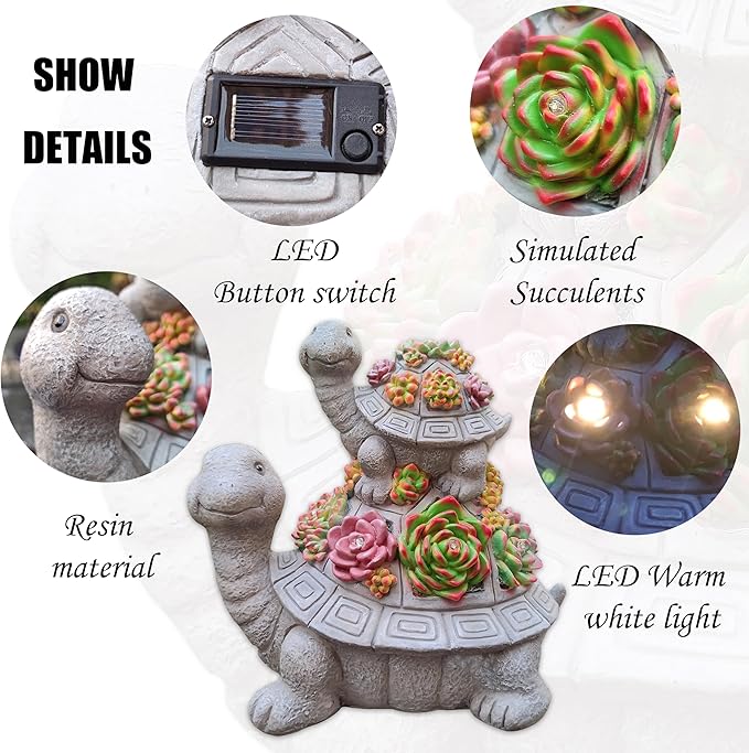Large Turtle Solar Garden Outdoor Statues with Succulent and 6 LED Lights,Outside Solar Turtle Decor Art for Garden,Home,Lawn,Yard, Balcony Ornament-Ruum Studio Home