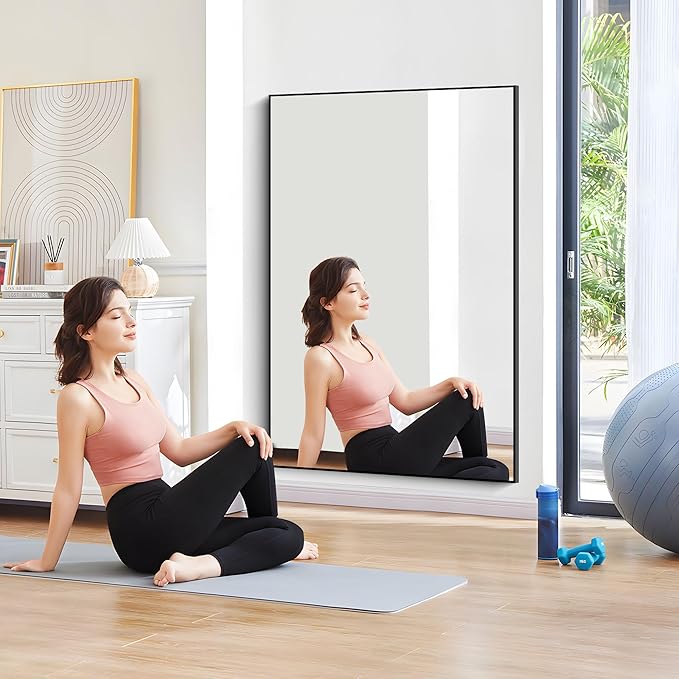 Black Bathroom Mirror for Wall, 60x36 Inch Rectangle Mirrors with Metal Frame, Large Modern Vanity Wall Mirror for Bathroom Living Room, Entryway Hangs Horizontal or Vertical-Ruum Studio Home