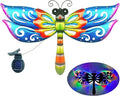 Solar Dragonfly Wall Art, 12-Inch Metal Garden Decor, Color Changing LED Lights, Multicolor-Ruum Studio Home
