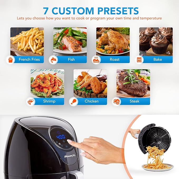 PowerXL Air Fryer 7 QT Maxx Classic, Extra Hot Air Fry, Cook, Crisp, Broil, Roast, Bake, High Gloss Finish, Nonstick, Black-Ruum Studio Home