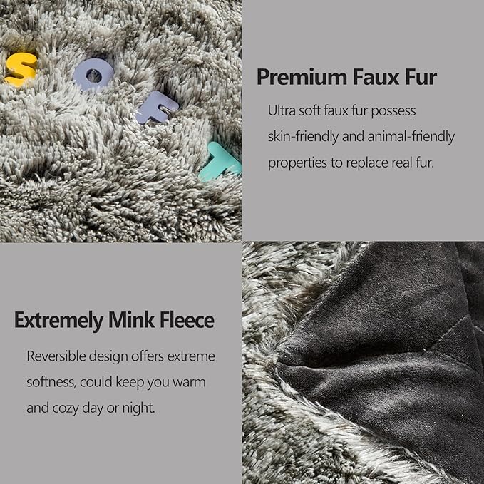 GONAAP Fuzzy Faux Fur Throw Blanket Frosty Black Super Soft Cozy Plush Fuzzy Shaggy Blanket for Couch Sofa Bed (Frosty Black, Throw(50"x60"))-Ruum Studio Home