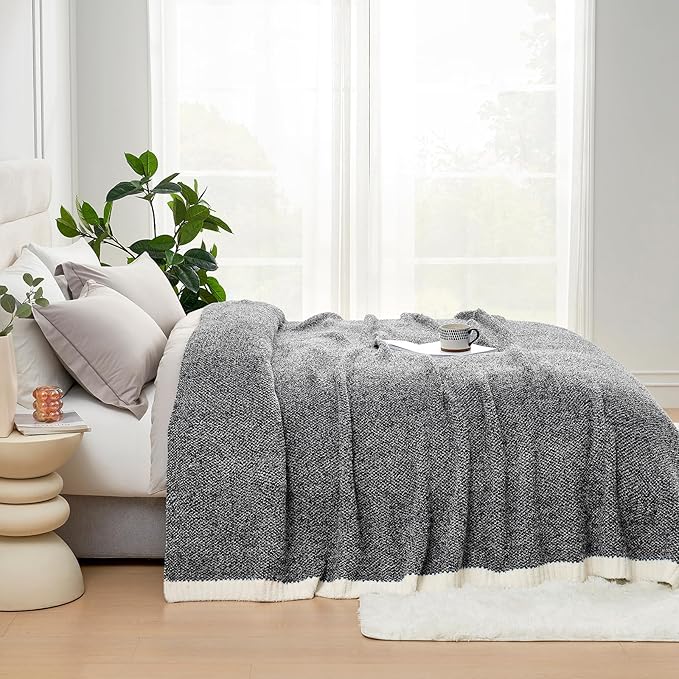 Snuggle Sac Heather Black Bedding Blankets Twin Size, Reversible Super Soft Large Cozy Blankets for Bed, Warm Cozy Knit Fuzzy Blankets for Sofa, Living Room, Heather Black, 60x80 inches-Ruum Studio Home