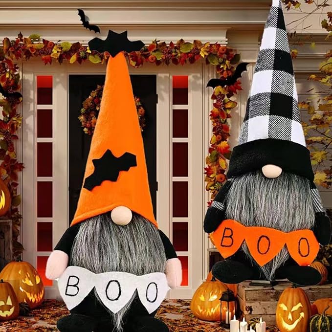 Halloween Gnomes Plush Decor, Witch Scandinavian Tomte Nisse Gnome Swedish Table Decorations, Handmade Plush Elf Dwarf for Home Stuffed Gnomes Gifts for Women, Black-Ruum Studio Home