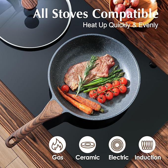 SENSARTE Nonstick Frying Pan Skillet with Lid, Omelet Pan with Cover, Healthy Cooking Chef's Pan, Kitchen Non Stick Pan, Free of Intentionally Added PFOA (11inch + Glass Lid)-Ruum Studio Home