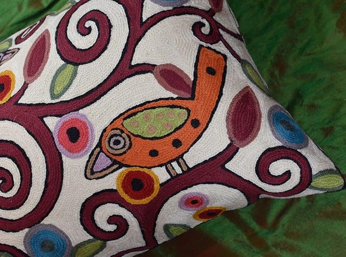 Lumbar Klimt Modern Pillow Cover | Cream, Multicolor Tree of Life, Birds, Floral Suzani Floral Pattern | 14" x 20" | 1 Count-Ruum Studio Home