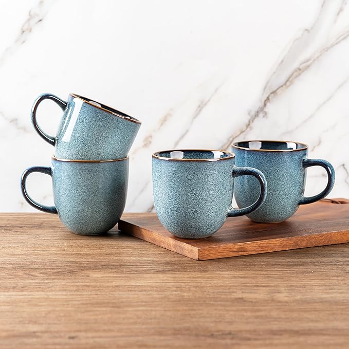 AmorArc 12oz Coffee Mugs, Ceramic Coffee Mugs set of 6 for Man, Woman, Dad, Mom, Modern Coffee Mugs with handle for Latte/Cappuccino/Milk/Cocoa. Dishwasher&Microwave Safe, Ocean Blue-Ruum Studio Home