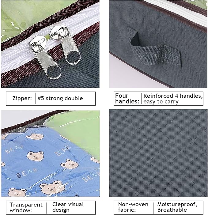 Budding Joy 90L Under Bed Storage Containers, Closet Organizers and Storage Bins, Foldable Underbed Storage Bags for Blanket, Clothing, Comforter, Sweaters, Pillows, Linen Sheets, Wrapping Paper, Grey-Ruum Studio Home