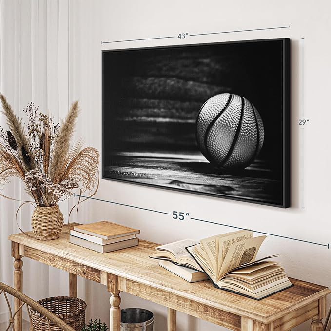 ElephantStock Basketball Wall Art - Horizontal Framed Canvas - 1-Piece Hallway Wall Decor - Photography sports Canvas Print - Black and Gray Decor for Wall - 43" X 29"-Ruum Studio Home