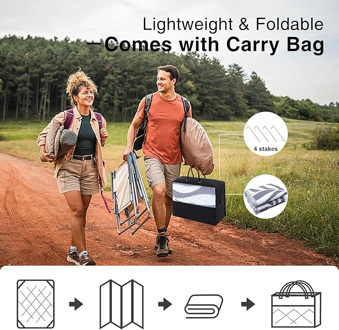 OLANLY Waterproof Outdoor Rug 6x9 ft, Reversible Outdoor Plastic Straw Rug with Leaf Pattern, RV Mat, Indoor Outdoor Carpet for Patio, Camping, Balcony, Deck, Backyard, Grey & White-Ruum Studio Home