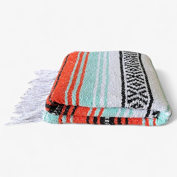 Traditional Handwoven Mexican Blanket, Large Falsa Serape - Soft & Durable - Vibrant Beach, Picnic, Yoga & Camping Mat - Lightweight Boho Throw 70"x50" (Sunset)-Ruum Studio Home