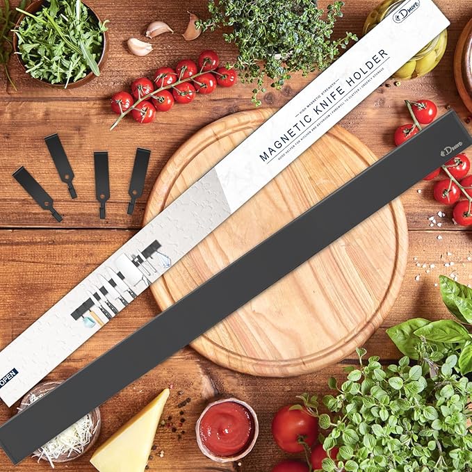 Dmore magnetic knife holder for wall—with 4 hooks, No Drilling 23 Inch black knife magnetic strip, Powerful knife magnet rack, include Adhesive Tape and screws for Knives, Utensils, and Tools-Ruum Studio Home
