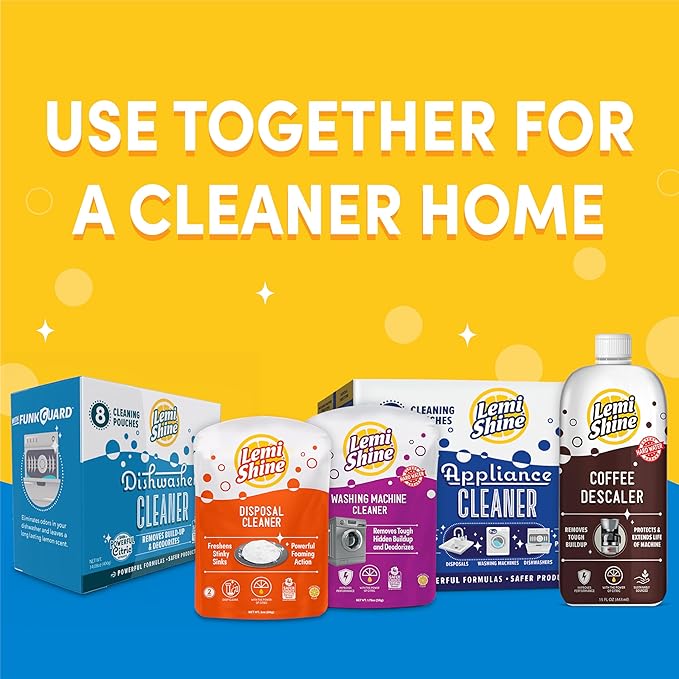 Lemi Shine Natural Dishwasher Cleaner Powered By Citric Acid | 100% Guaranteed Hard Water Cleaning Powder | Eco-Friendly Dishwasher Cleaner and Deodorizer With Fresh Lemon Scent (8 Count)-Ruum Studio Home
